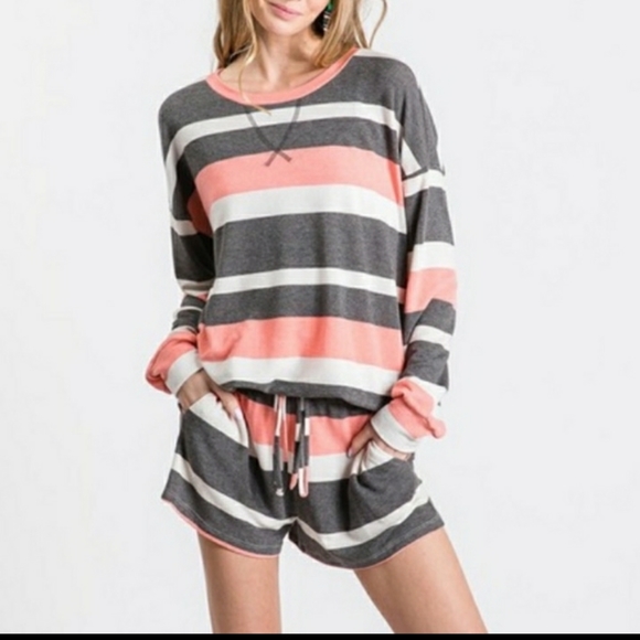 Striped 2-Piece Lounge Short Set - Picture 2 of 7